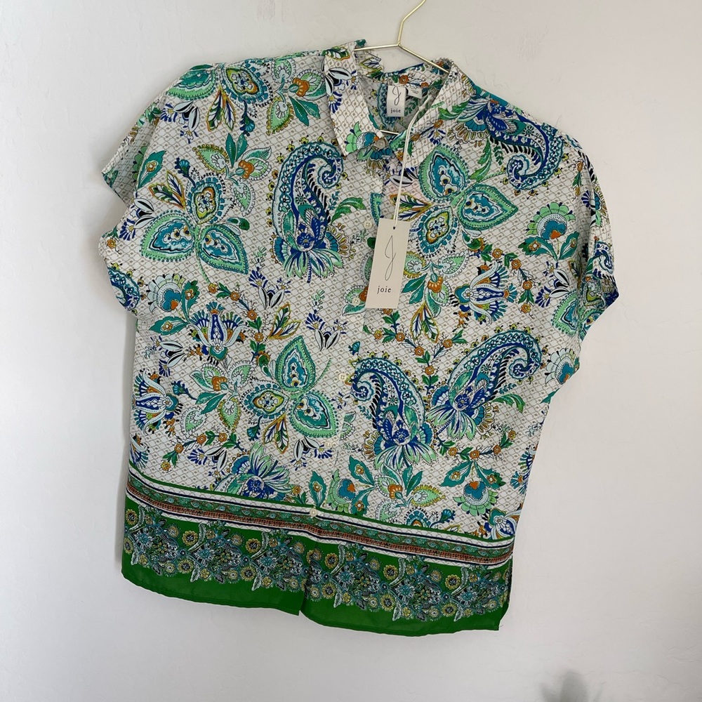 JOIE Paisley Print Short Sleeve Button Down Shirt Size Small NWT - Picture 6 of 6